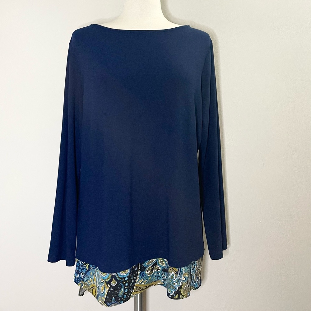 Susan Graver Long Sleeve Stretch Knit Paisley Hem Tunic Top